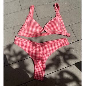 Double Zero Red Gingham 2 Piece Bikinis Set Cottagecore Fairy Milkmaid‎ Beach